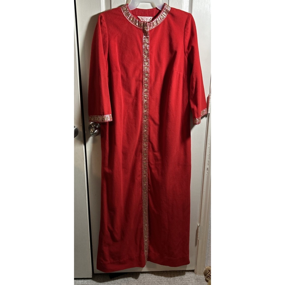 Marshall Fields Lounge Wear Robe Size S Red/Gold Vintage